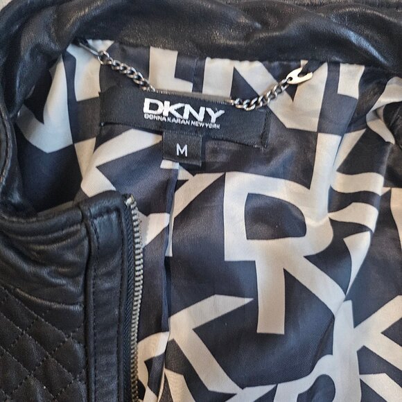 DKNY Women's Leather Motorcycle Jacket with Logo Lining - Size M - Picture 6 of 10